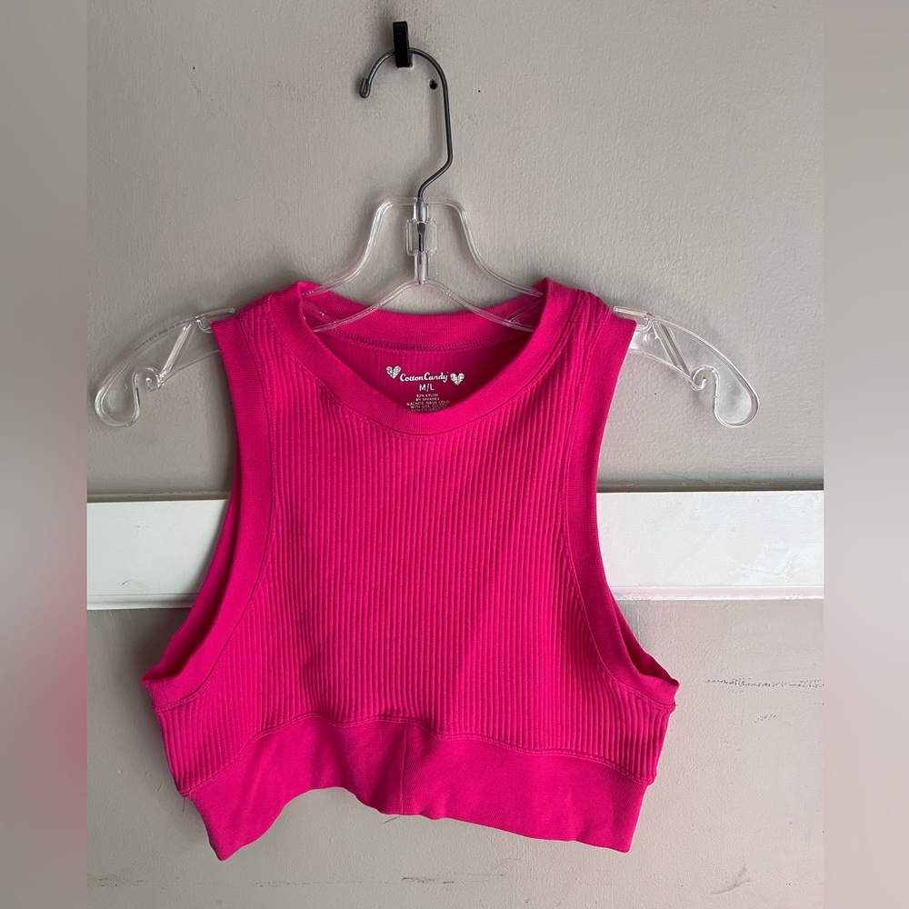 Cotton Candy Vibrant Pink Ribbed Crop Tank